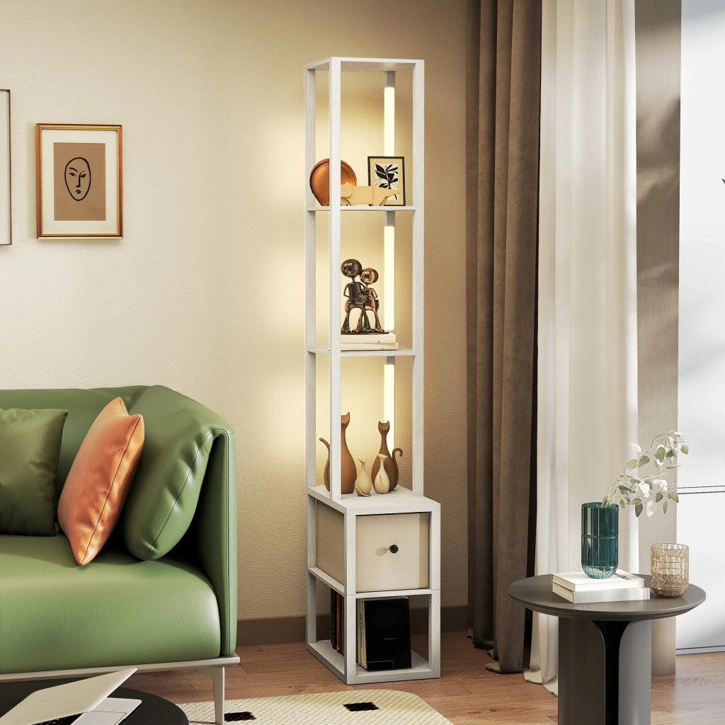 Lampada da Terra Moderna con Ripiani e Cassetto ¨C Minimal ¨C Bianco 30x30x150