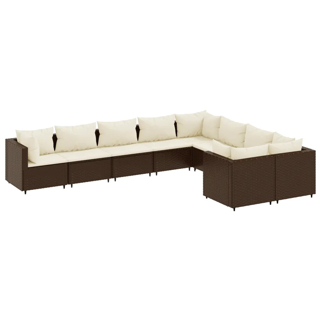 Set Divani da Giardino 9pz con Cuscini Marrone in Polyrattan 3308313