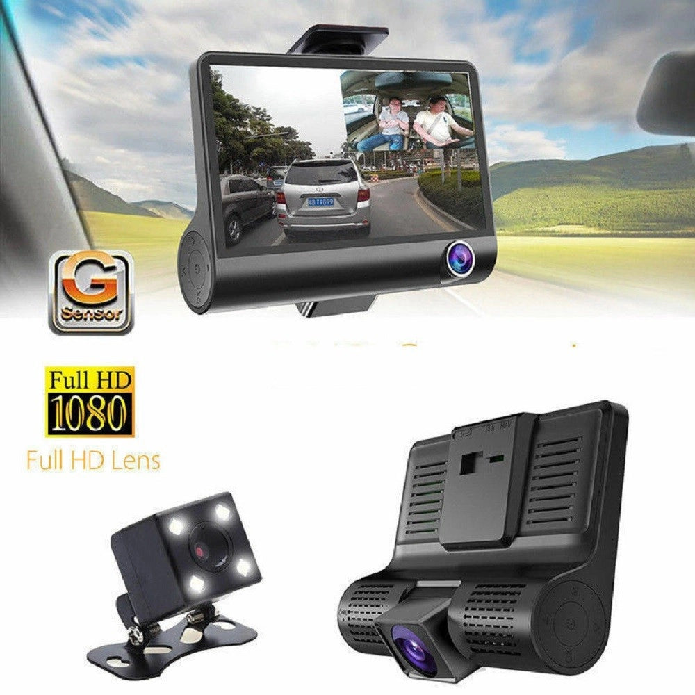 Trade Shop - Telecamera Dvr Per Auto Camper Full Hd 1080p 3 Telecamere Interna Esterna Lcd 4' -