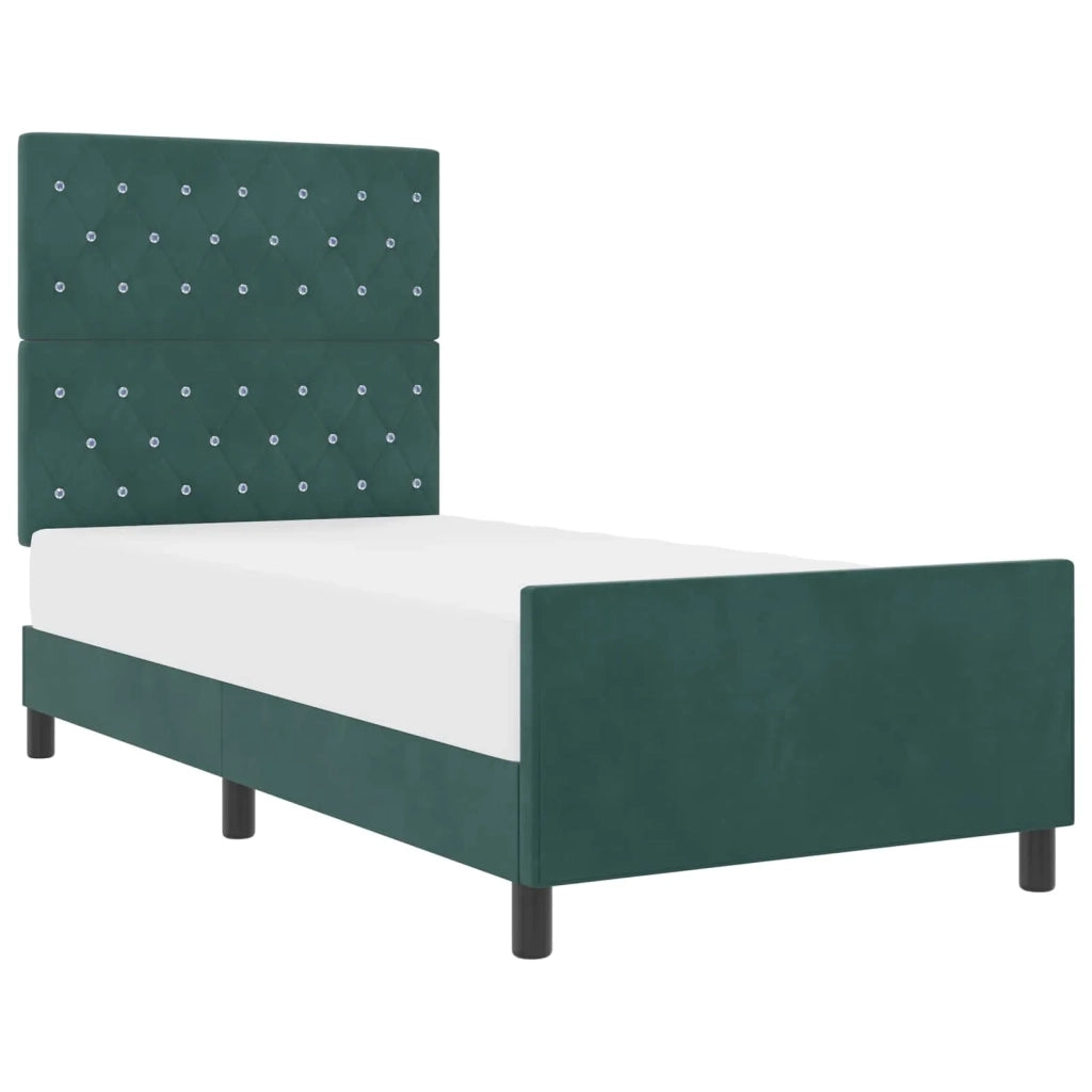 Letto a molle con testiera Verde Scuro 90 x 190 cm Velluto