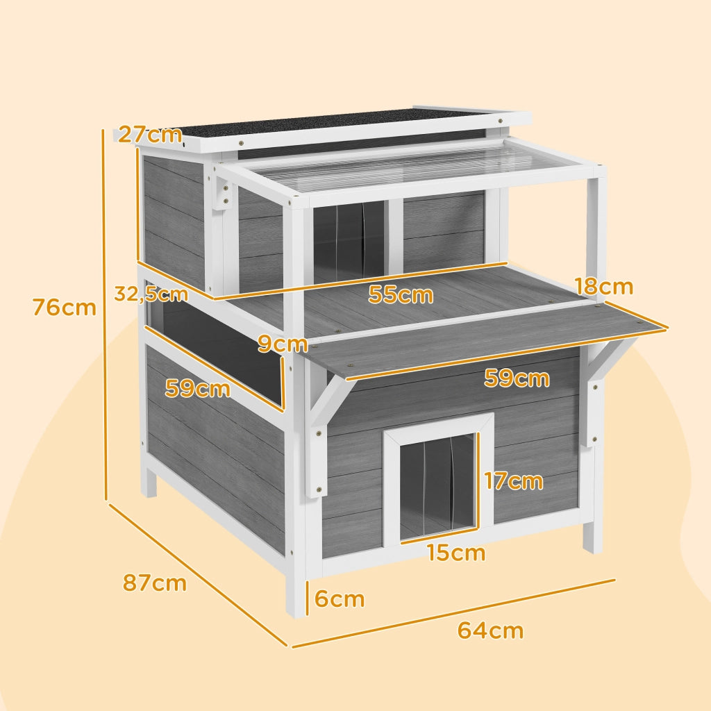 Casetta per gatti a 2 piani con balcone ¨C Minimal ¨C Grigio chiaro