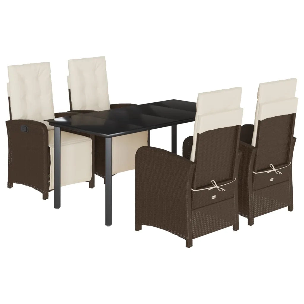 Set da Pranzo da Giardino 5pz con Cuscini in Polyrattan Marrone