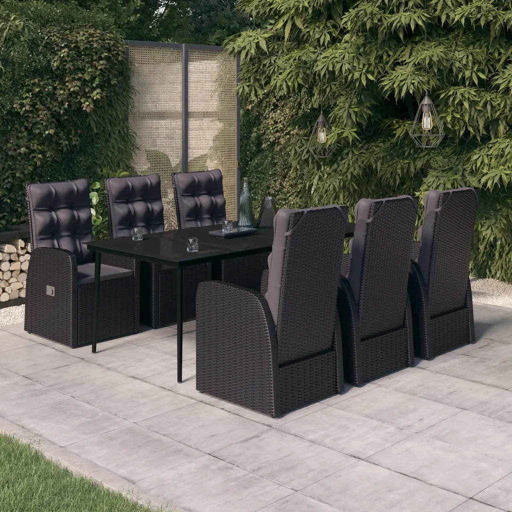 Set da Pranzo da Giardino 7 pz con Cuscini Nero 3099495