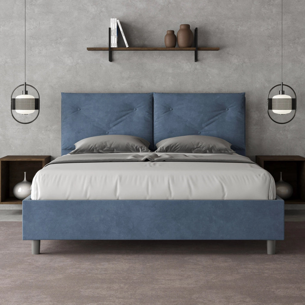 BS COM Letto queen size contenitore imbottito 150x210 microfibra blu Large