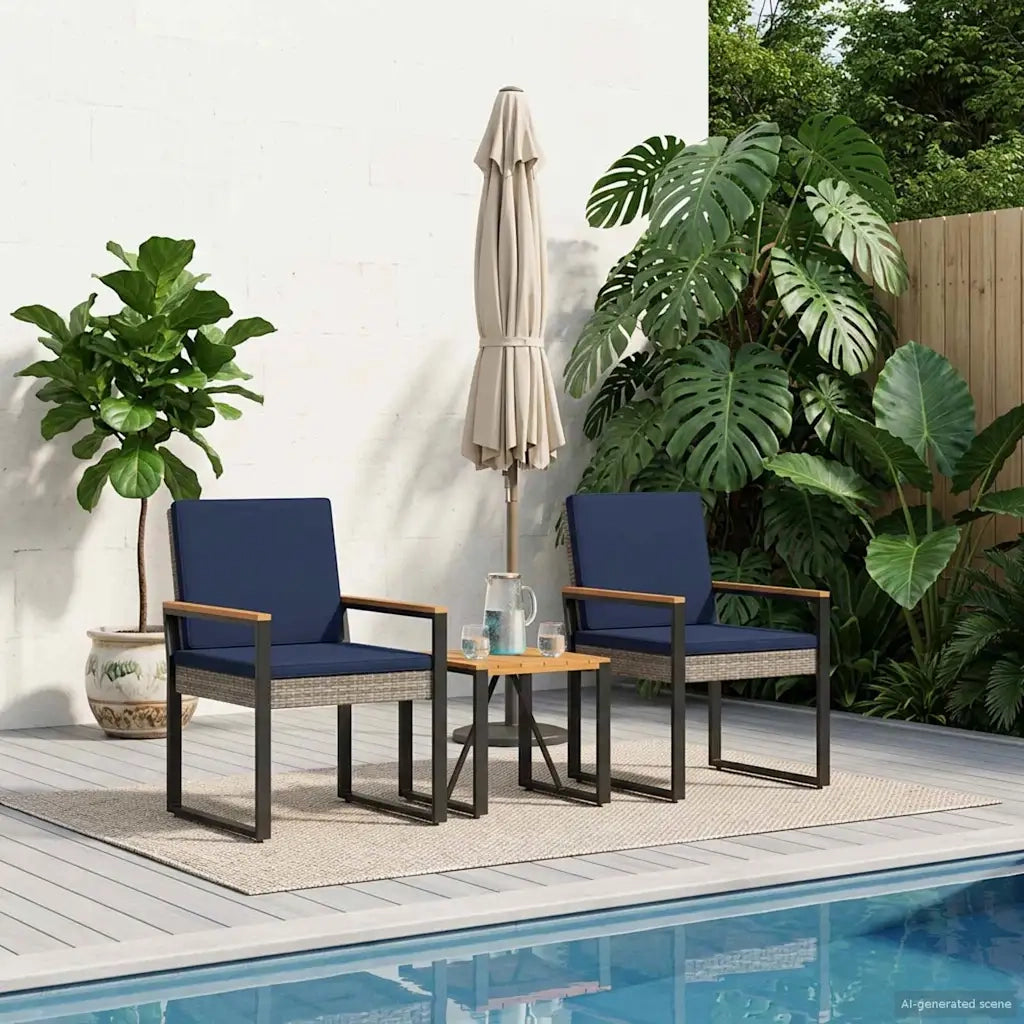 Set di Mobili da Esterno 3 pcs Grigio e Blu Navy polyrattan 42025334