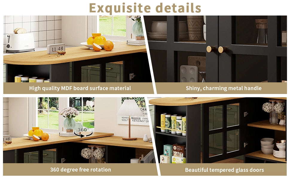 Credenza Girevole 360¡ã con Vetro e Ripiani ¨C MINIMAL ¨C Nero