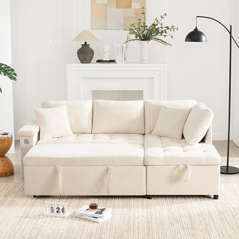 Divano angolare moderno - Xylo - Letto convertibile, USB, beige