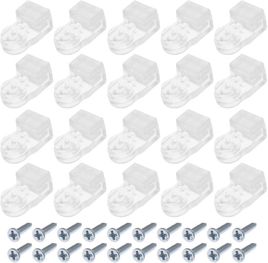 Clip di fissaggio per vetro 3-4mm - 20 pezzi - Dimensioni 21,5x12,5x10mm - Prodotto in plastica/rubbero - Design trasparente - Duraturo
