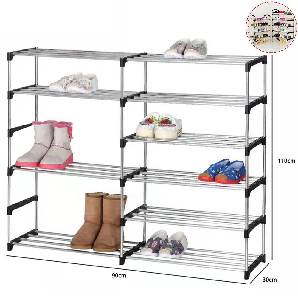 Trade Shop - Scarpiera Doppio Scaffale Multiuso 6 Ripiani In Metallo Impilabile 110x30x90cm -