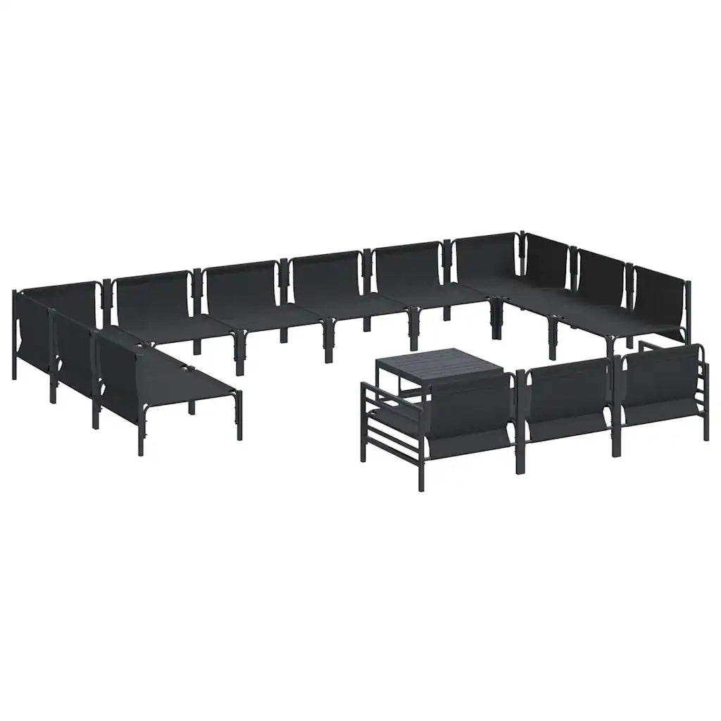 Set Divano da Giardino con cuscino 14 pcs Nero Acciaio