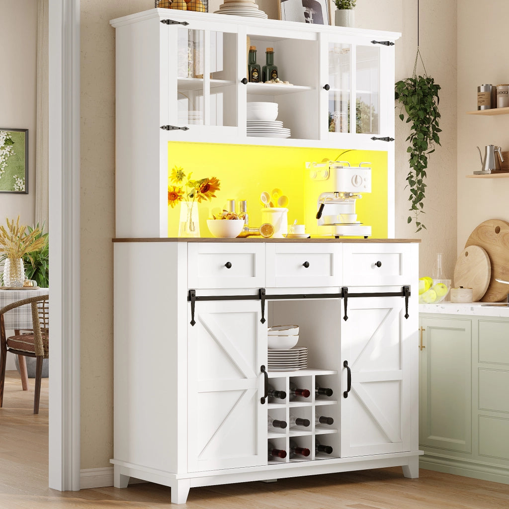 Credenza con Vetrina e LED ¨C MINIMAL ¨C Bianco, Ripiani Regolabili, 105x38x180