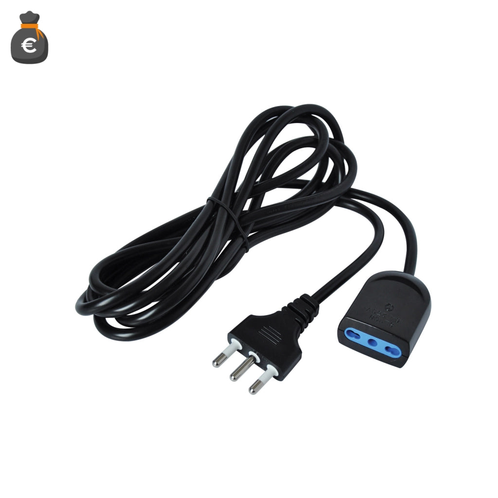 Alcapower Prolunga Elettrica 3 Metri con Spina 16A e Presa Bipasso 10/16A, Cavo ad alta efficienza per collegamento dispositivi domestici, Colore Nero