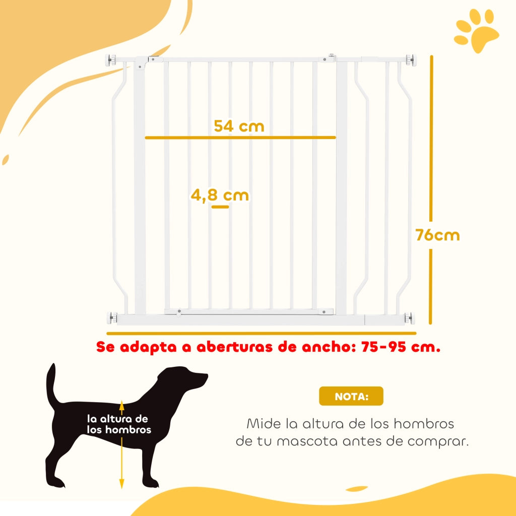 Barriera per Cani con Porta Regolabile 75-95 cm ¨C Minimal ¨C Bianco