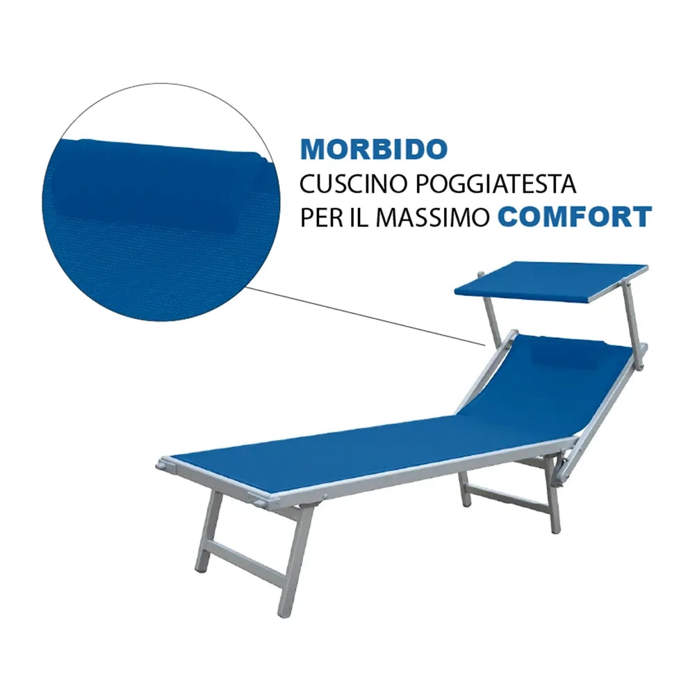 Lettino Prendisole Blu con Parasole con telaio alluminio