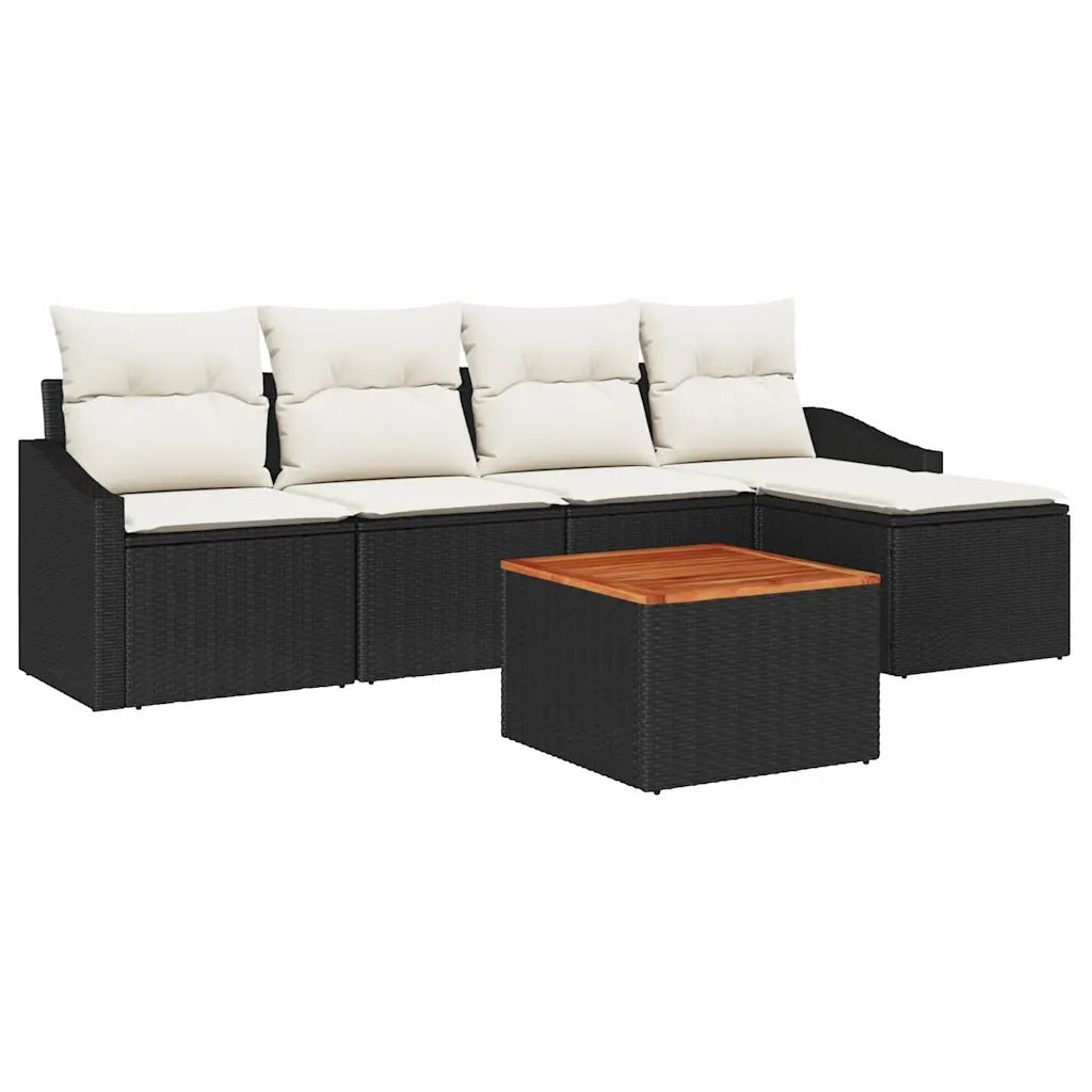 Set Divano da Giardino 6 pcs Nero e Crema polyrattan 3356486