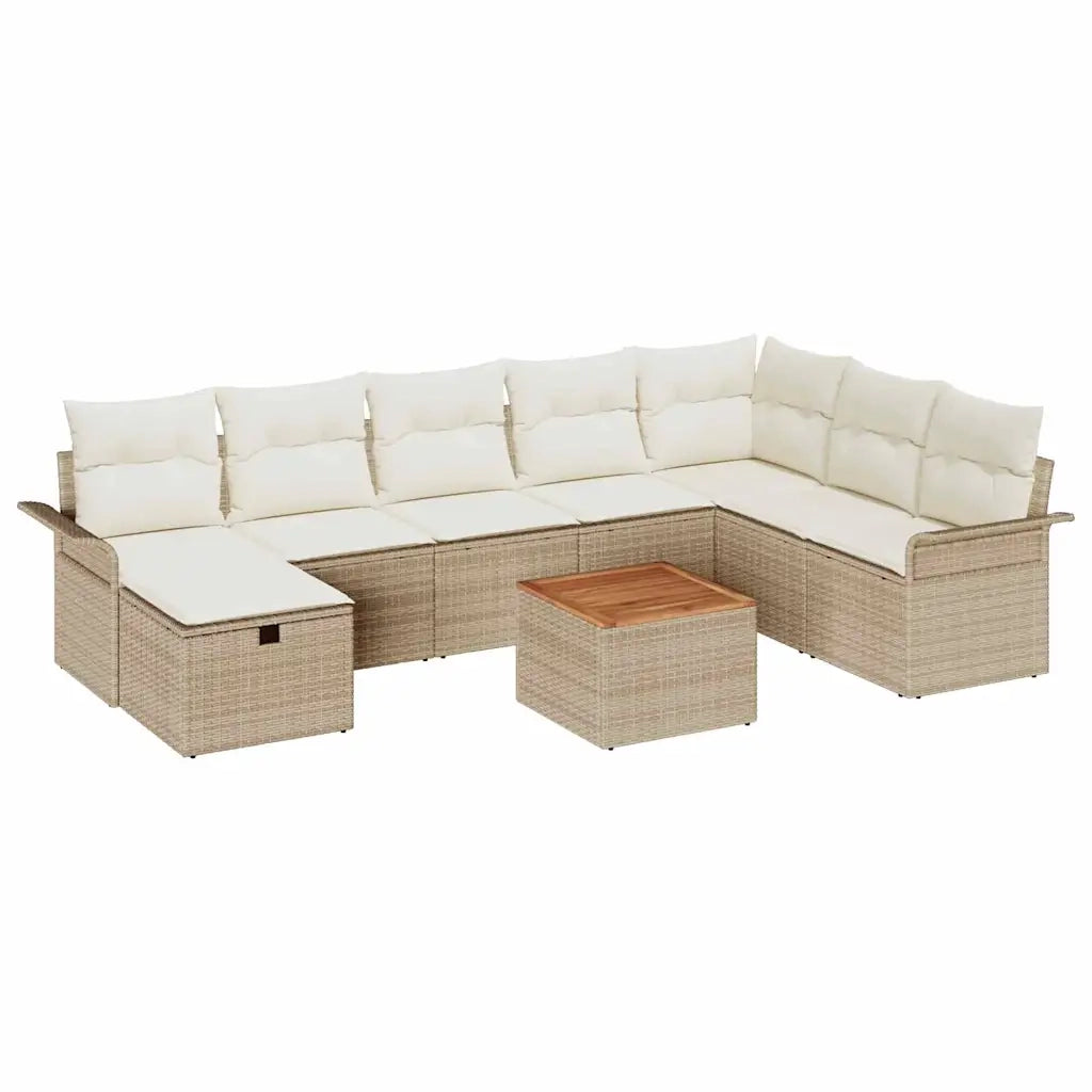 Set Divano da Giardino con cuscino 9 pcs Beige Poly Rattan 3360802