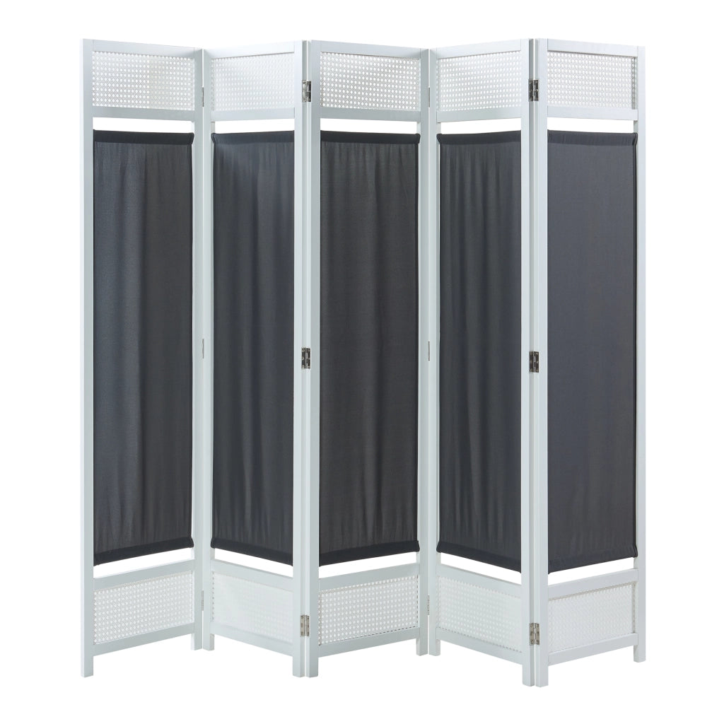 Paravento Pieghevole Dorotea per Interni Separè a 5 Pannelli 200 x 170 cm Bianco / Grigio Scuro [en.casa]
