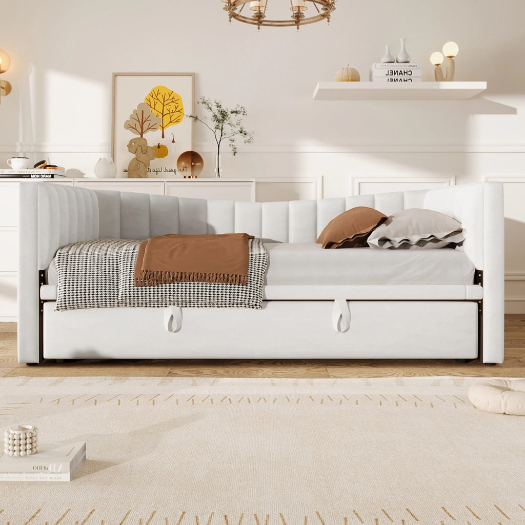 LETTO con letto estraibile 90x200 cm in velluto bianco