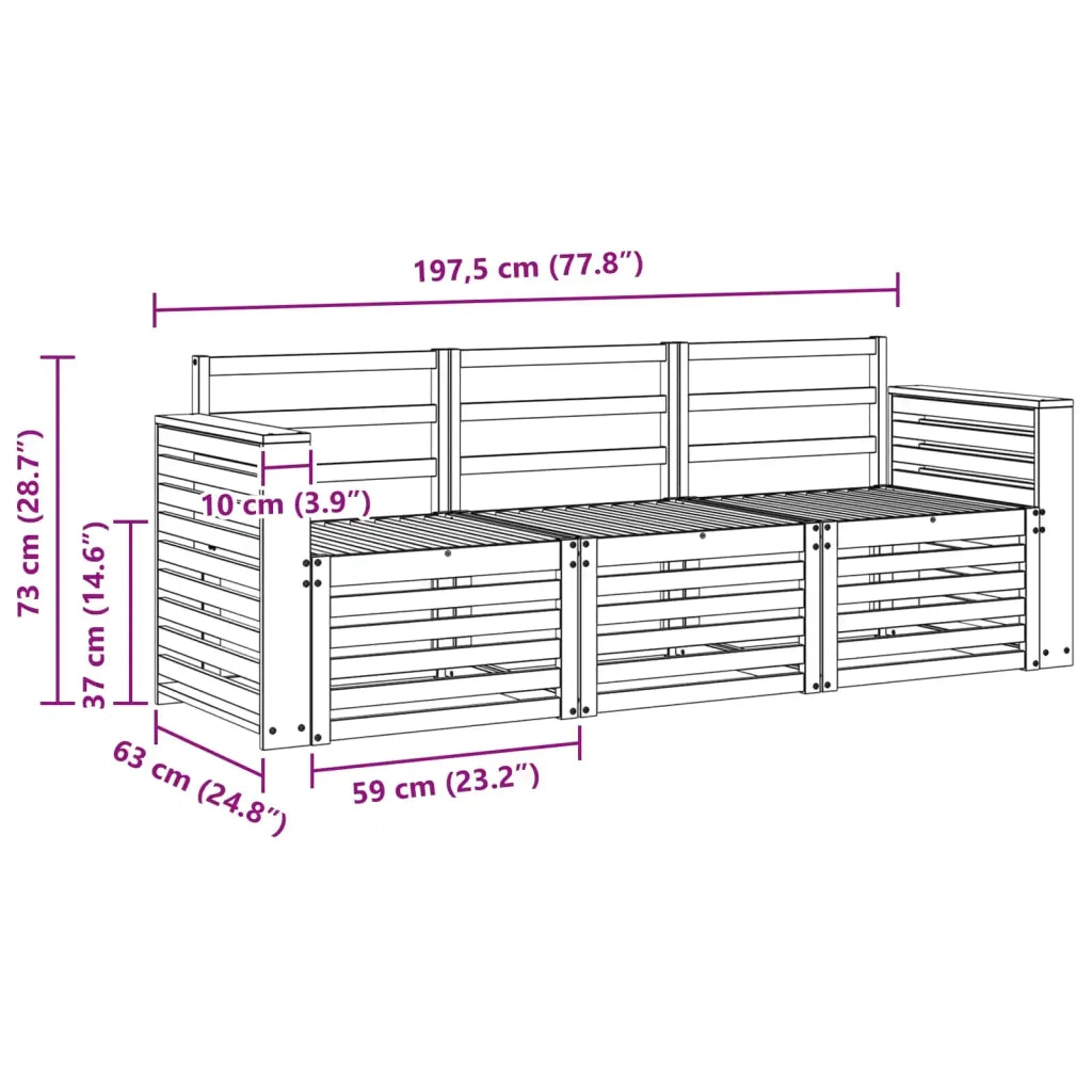 Set divani 3 pcs Naturale Legno di Acacia Massello 3374294