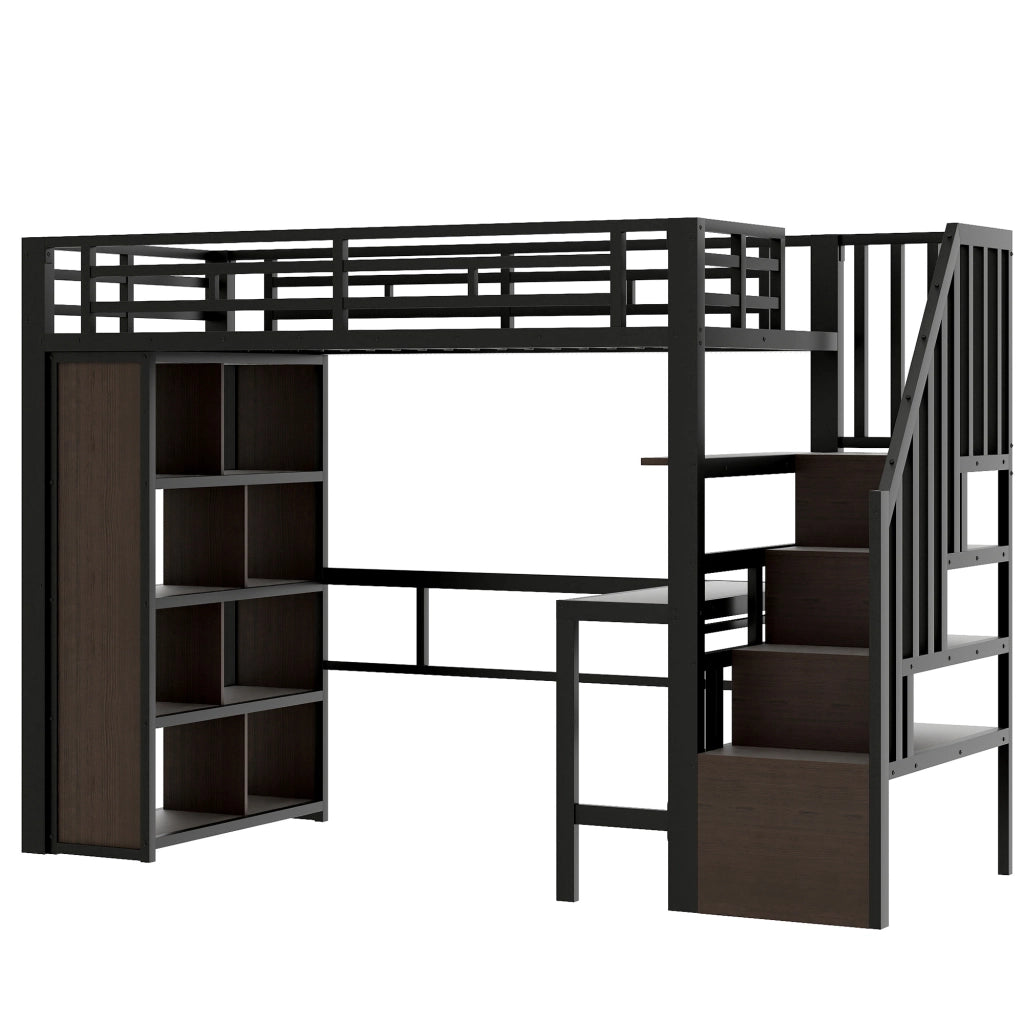 Letto a Soppalco con Scrivania e LED ¨C MINIMAL ¨C Metallo Nero 90x200