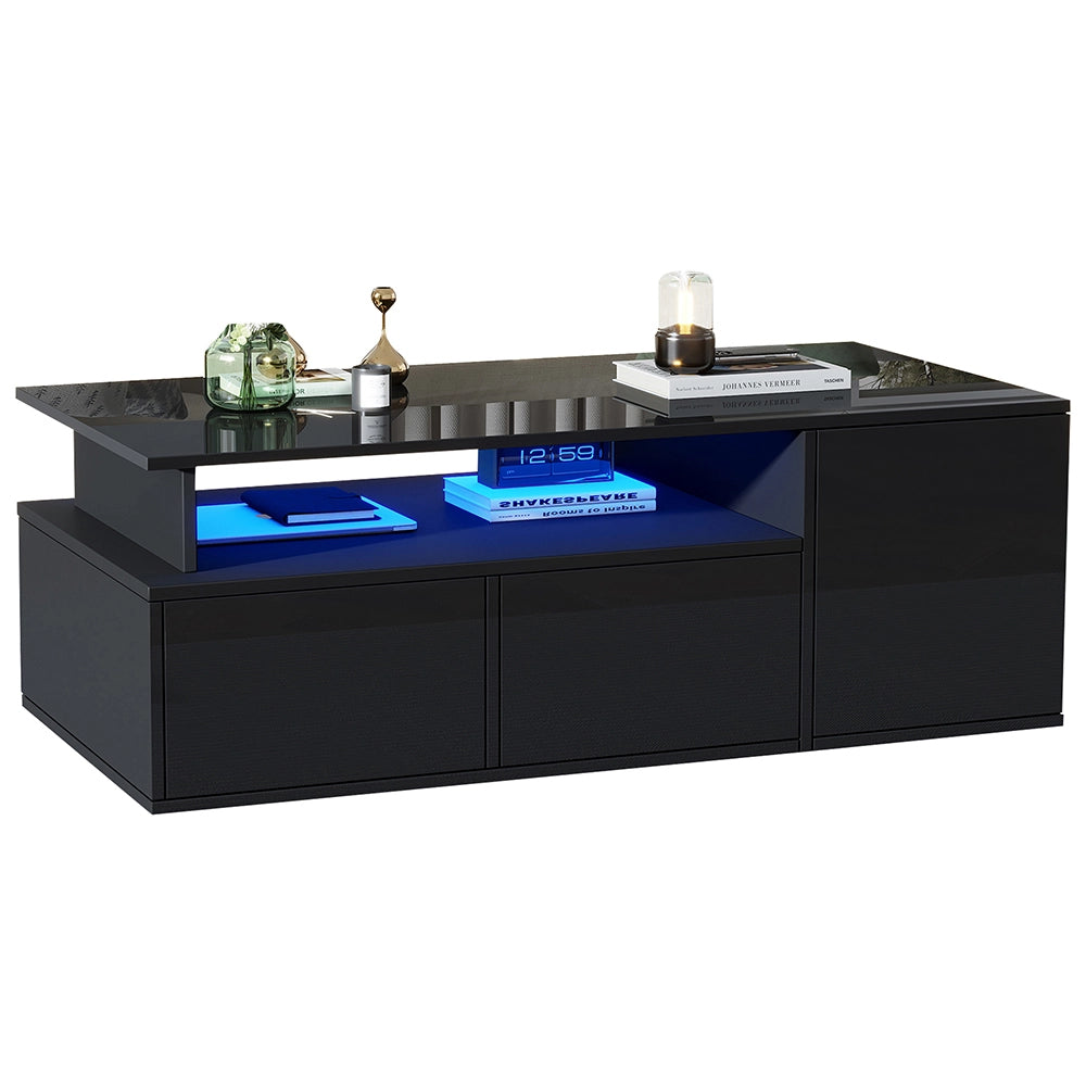 Tavolino-Xylo-100x50x35cm nero 2 cassetti LED capacit?? 60kg