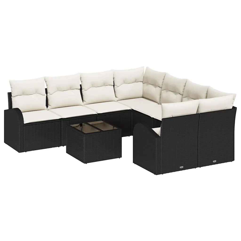 Set di divani con cuscino 9 pcs Nero e Crema polyrattan