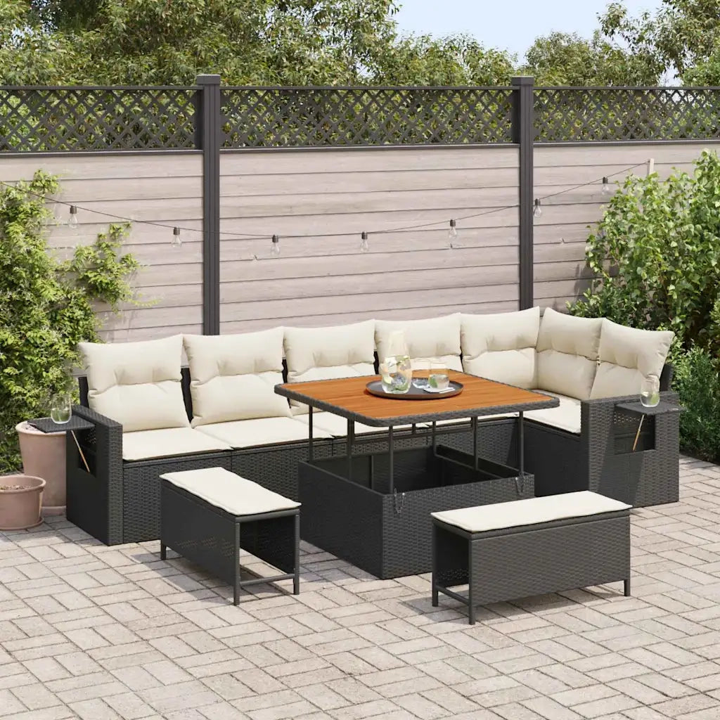 Set Divano da Giardino 11 pcs Nero e Crema polyrattan 3363705