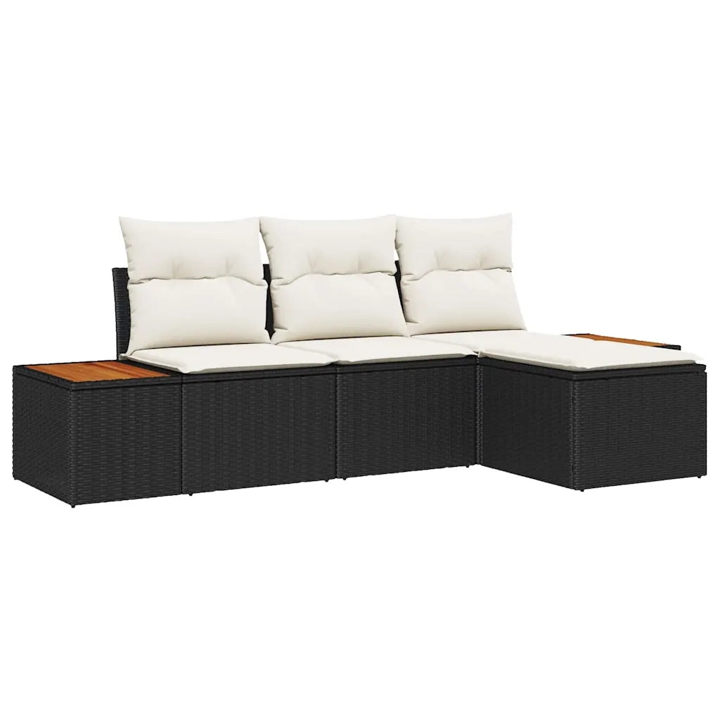 Set Divano da Giardino con cuscino 4 pcs Nero polyrattan 3348058