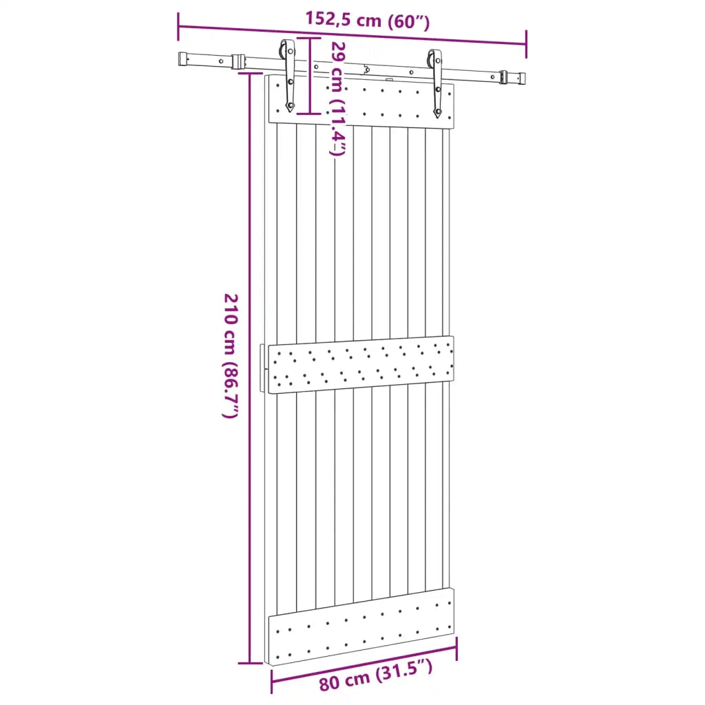 Porta scorrevole NARVIK Naturale e Nero 80 x 210 cm (152,5 cm) 3445288