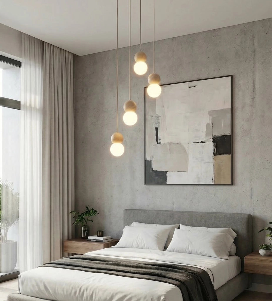 Lampada sospesa LOOP 4xG9 legno vetro beige bianco Emibig