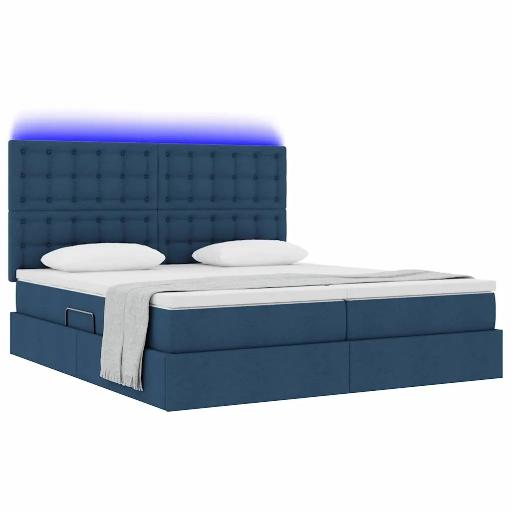 Letto con luci a strisce a LED Blu 200 x 200 cm Tessuto