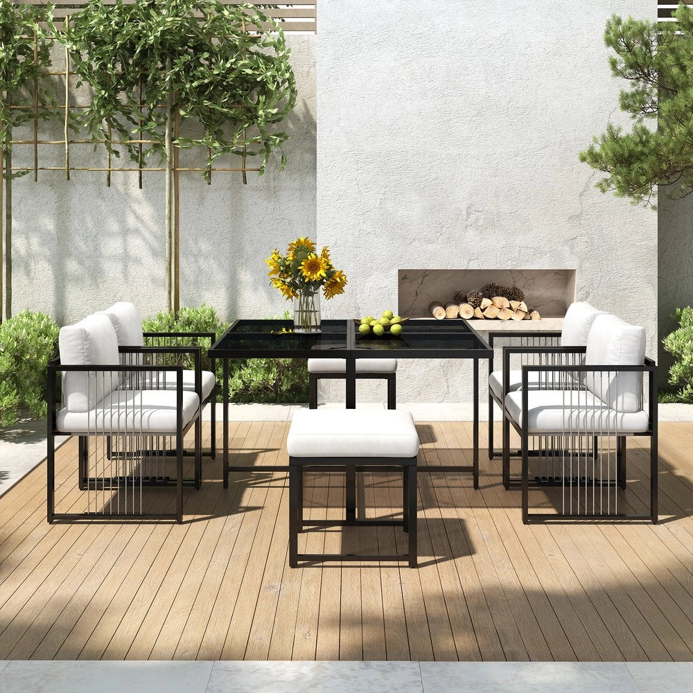 Set da pranzo esterno 7 pezzi - Zephmum - Tavolo vetro temperato per 6 persone