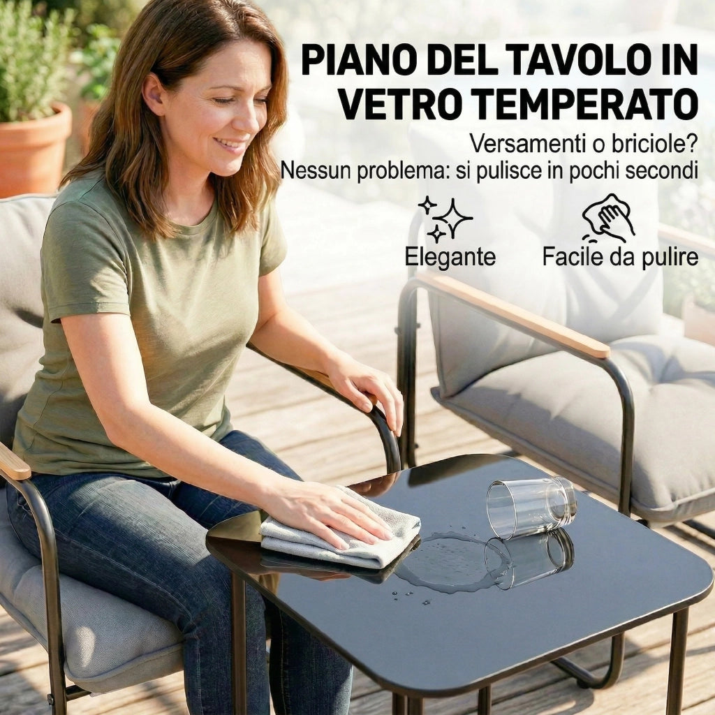Set Bistrot 3 Pezzi da Giardino ¨C Xylo ¨C Metallo Grigio Antracite con Cuscini