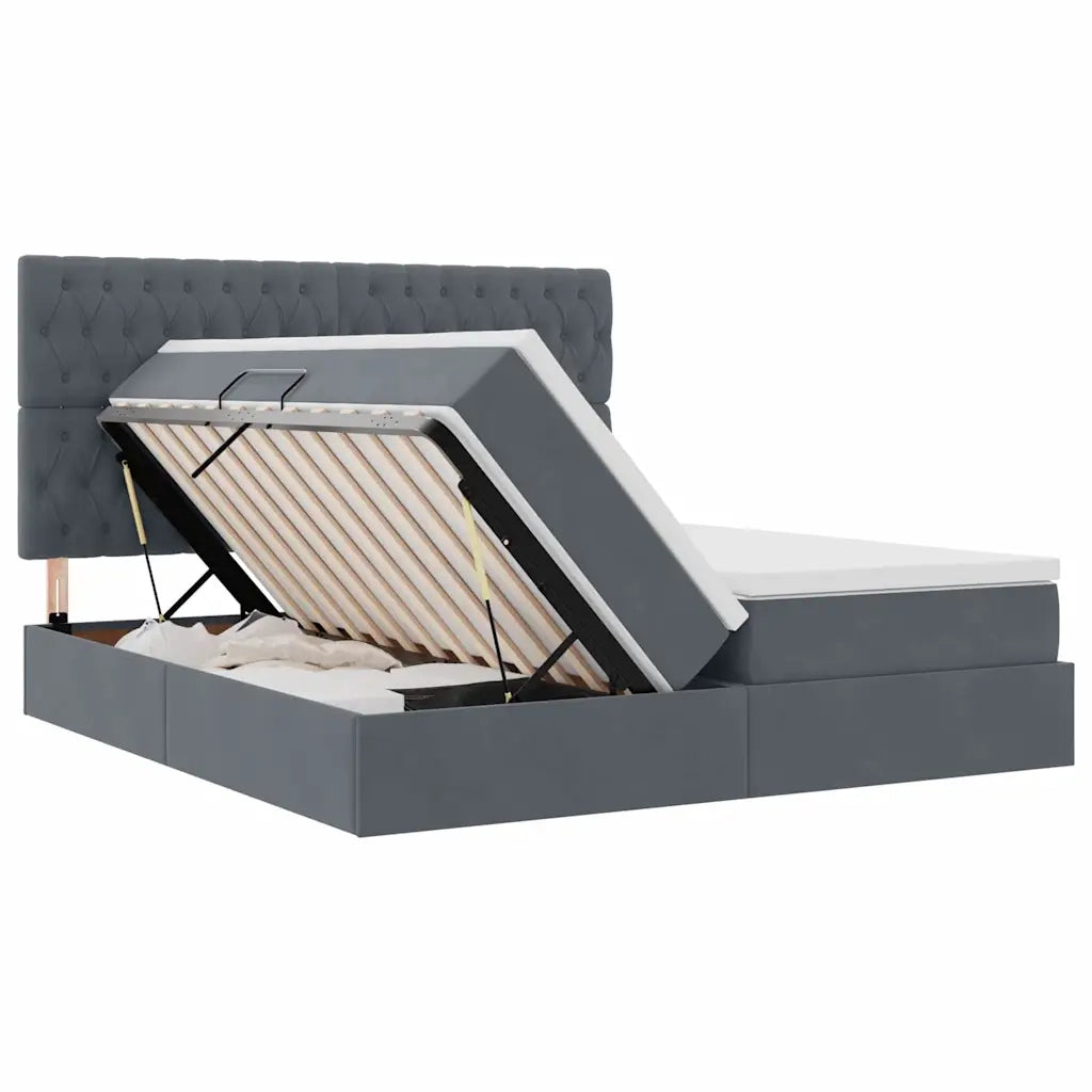 Letto con Contenitore Grigio scuro 200 x 200 cm Velluto