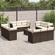 Set Divani da Giardino 13 pz con Cuscini Marrone in Polyrattan 3217343