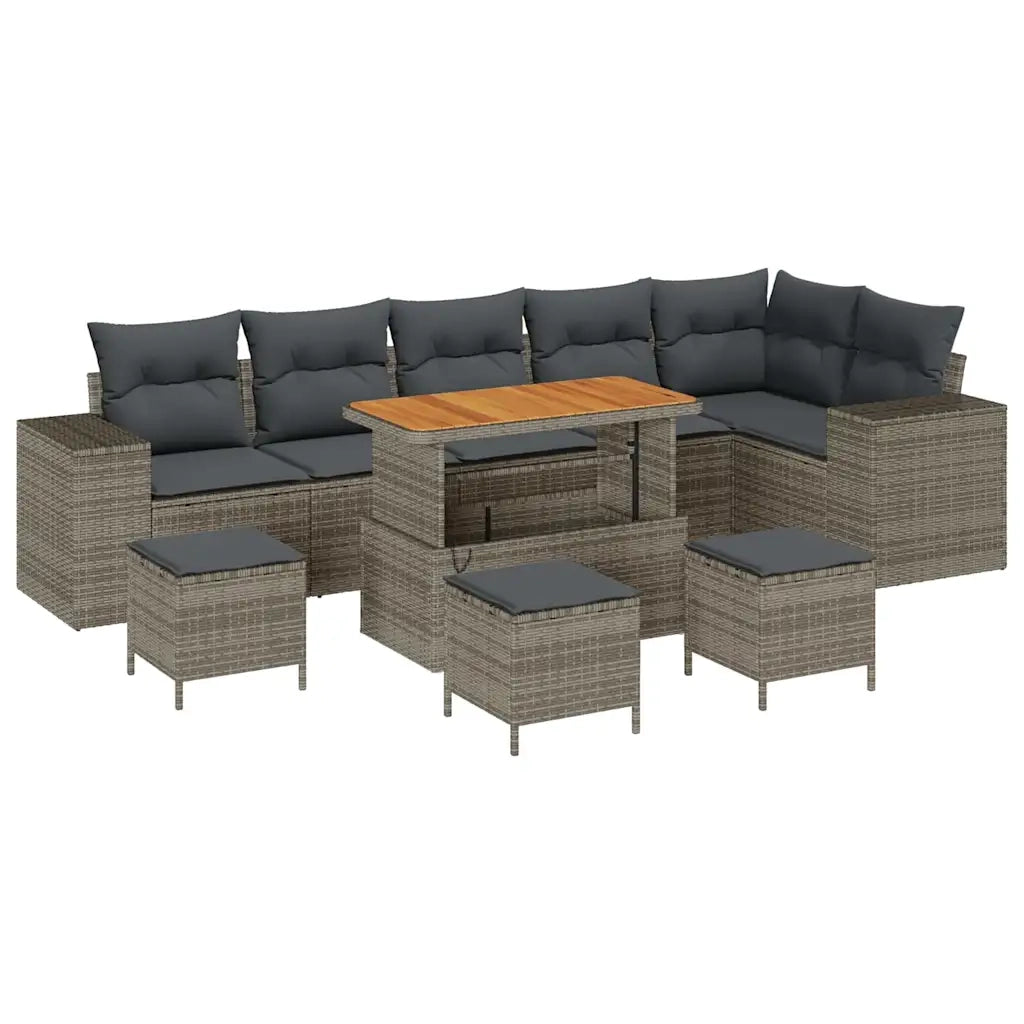 Set Divano da Giardino con cuscino 10 pcs Grigio polyrattan