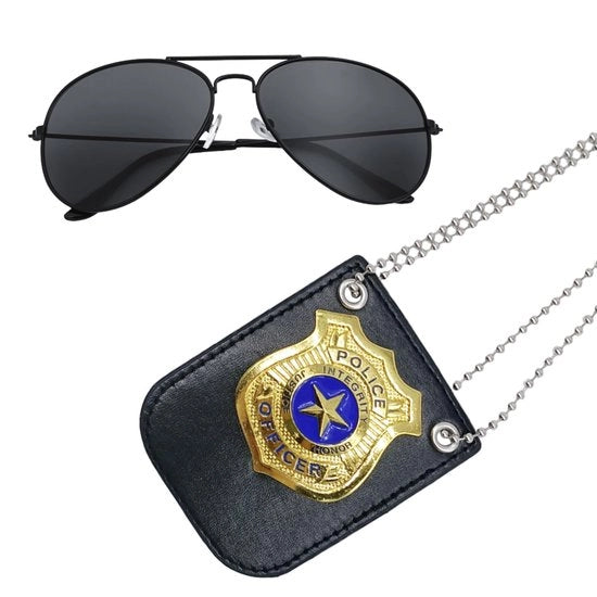 Costume da Poliziotto per Bambini - Set di Costumi - Accessori da Poliziotto - Occhiali da Sole - Cartello da Poliziotto - Accessori in Oro