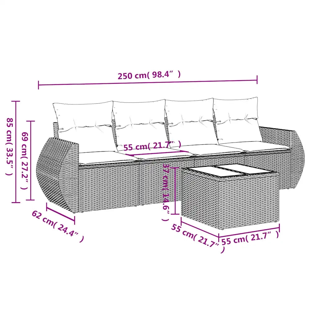 Set Divano da Giardino 5 pz con Cuscini Marrone in Polyrattan 3221092