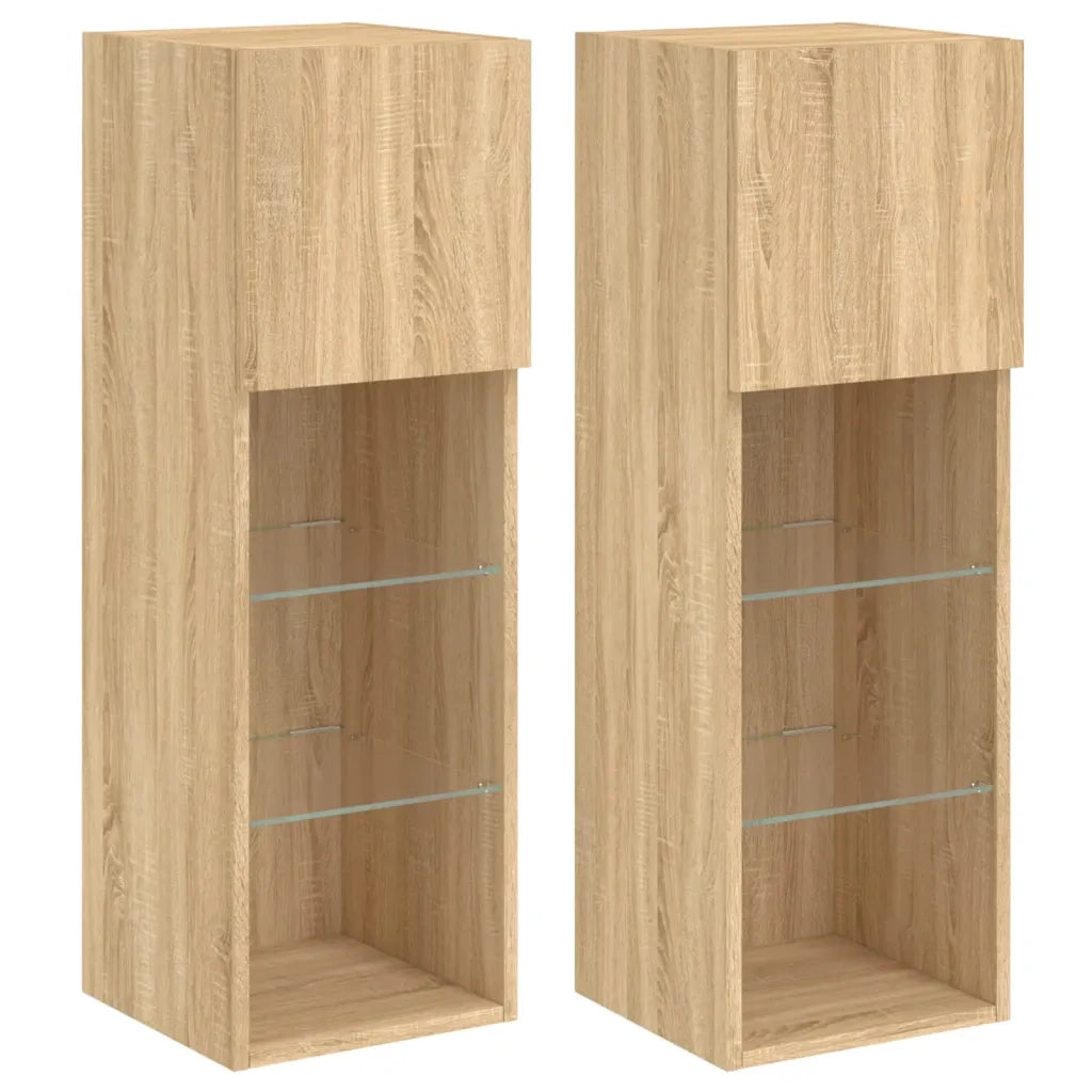 Mobili Porta TV con Luci LED 2 pz | Armadietto TV | Mobile Porta TV Rovere Sonoma 30,5x30x90 cm