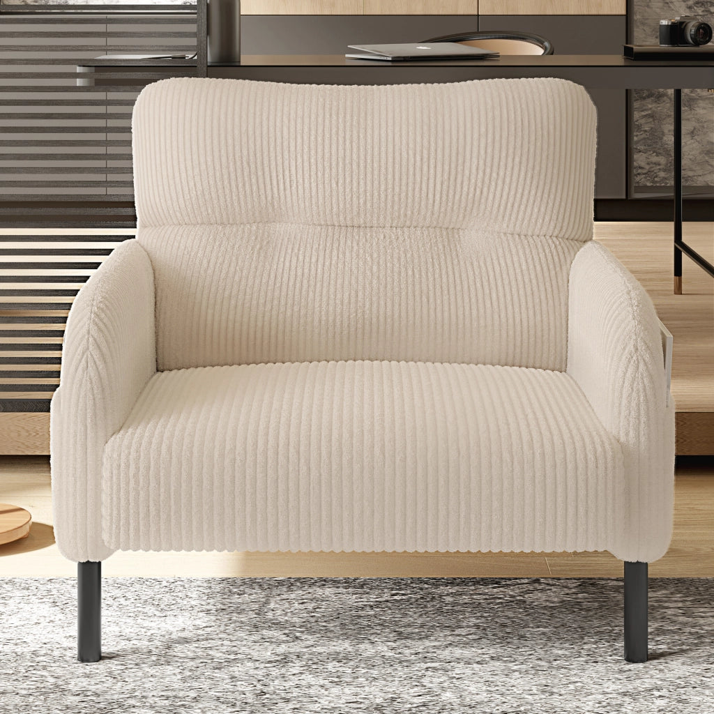 POLTRONA con tasca laterale 67 x 75 x 79 cm in velluto a coste beige