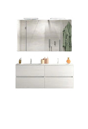 Mobile da Bagno Sospeso con Lavabo 120cm 2 Vasche e Specchio Bali Light Double Bianco Frassino
