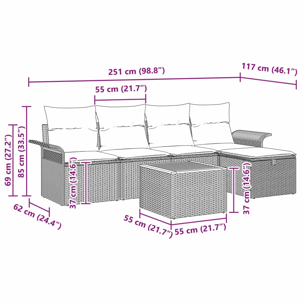 Set Divano da Giardino con cuscino 6 pcs Grigio polyrattan 3359451
