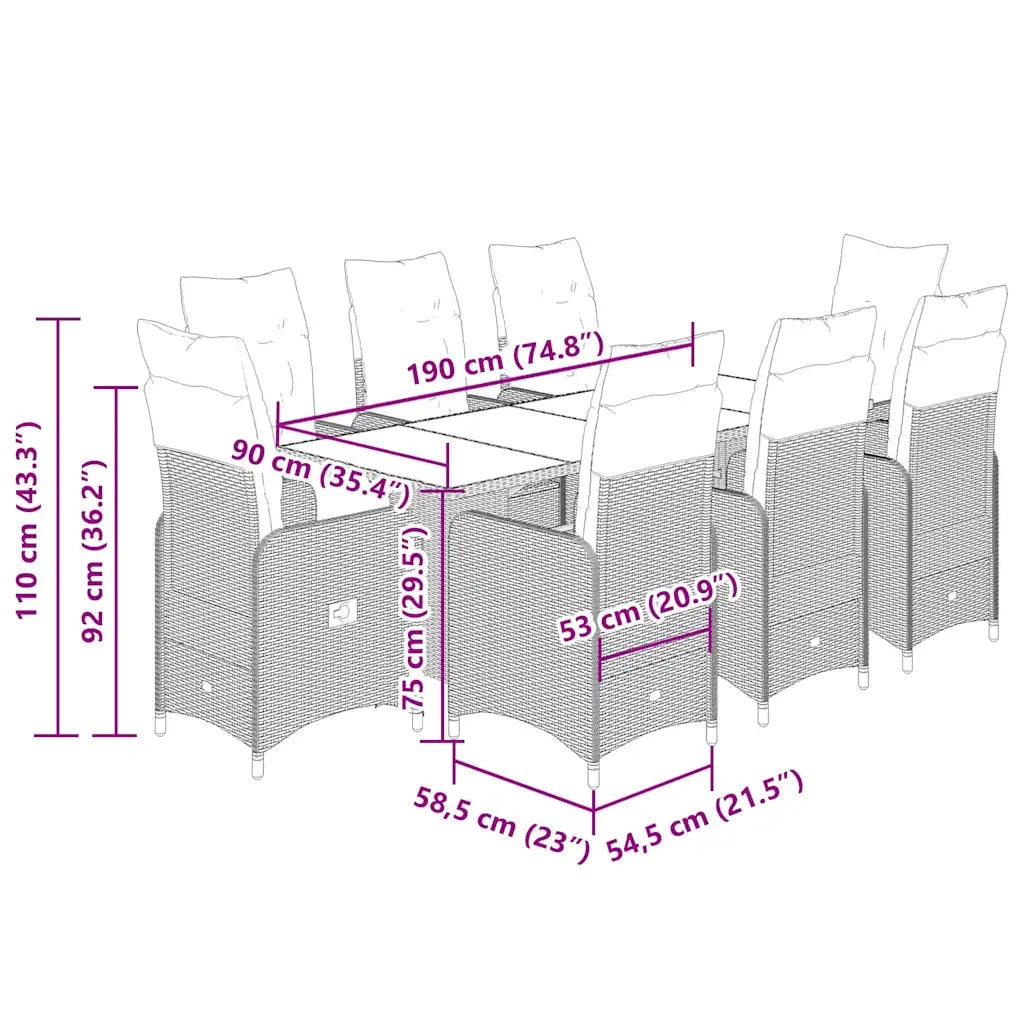 Set Bistrò da Giardino 9 pz con Cuscini in Polyrattan Nero 3276998