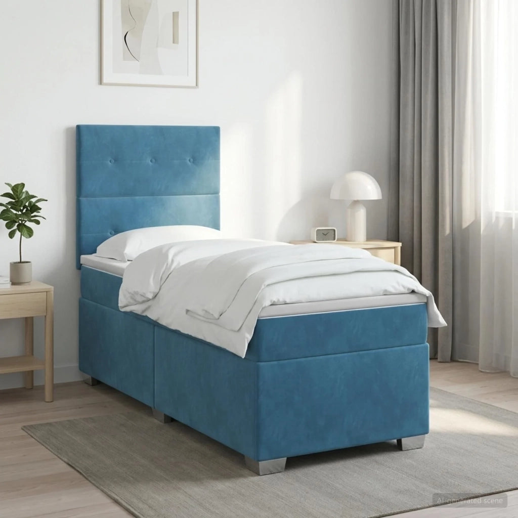 Letto box spring con materasso Blu 90 x 190 cm Velluto 3455016