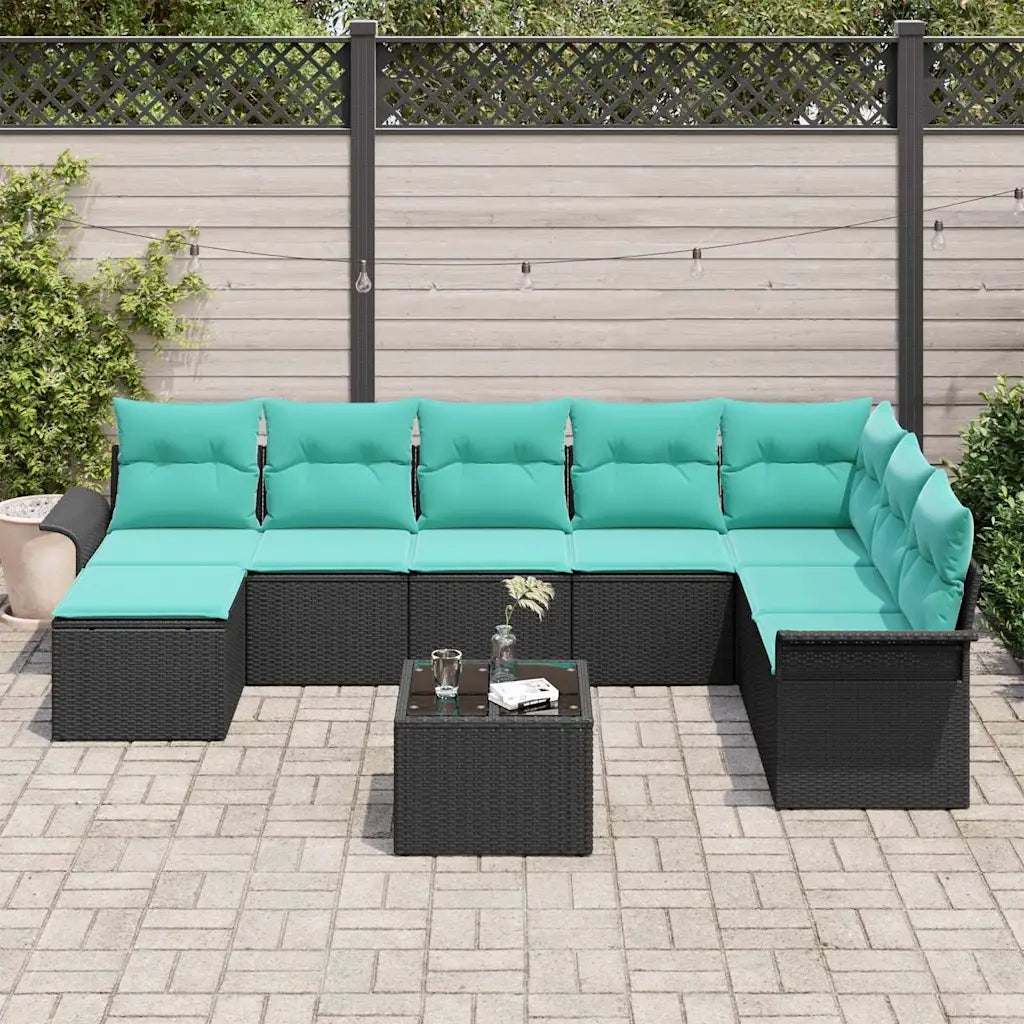 Set Divano da Giardino con cuscino 9 pcs Nero Poly Rattan 3354165