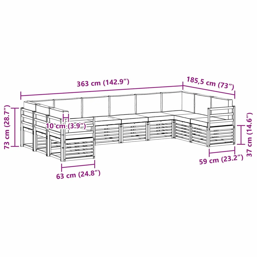Set divano sezionale 10 pcs Grigio Naturale e Chiaro 3375541