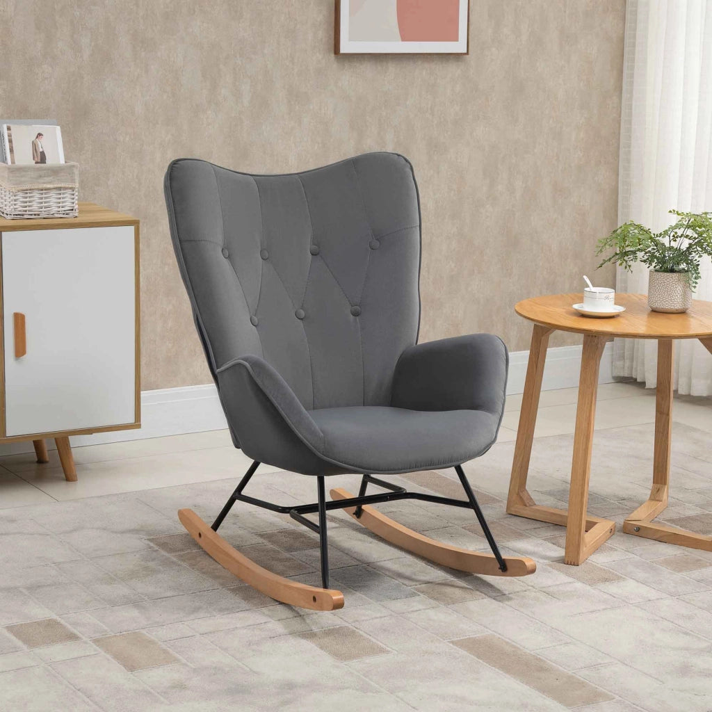Poltrona a Dondolo in Velluto ¨C Minimal ¨C Grigio Scuro