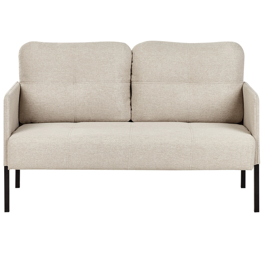 Divano 2 posti  tessuto beige con cuscini schienale cuscini imbottiti gambe in metallo stile retrò