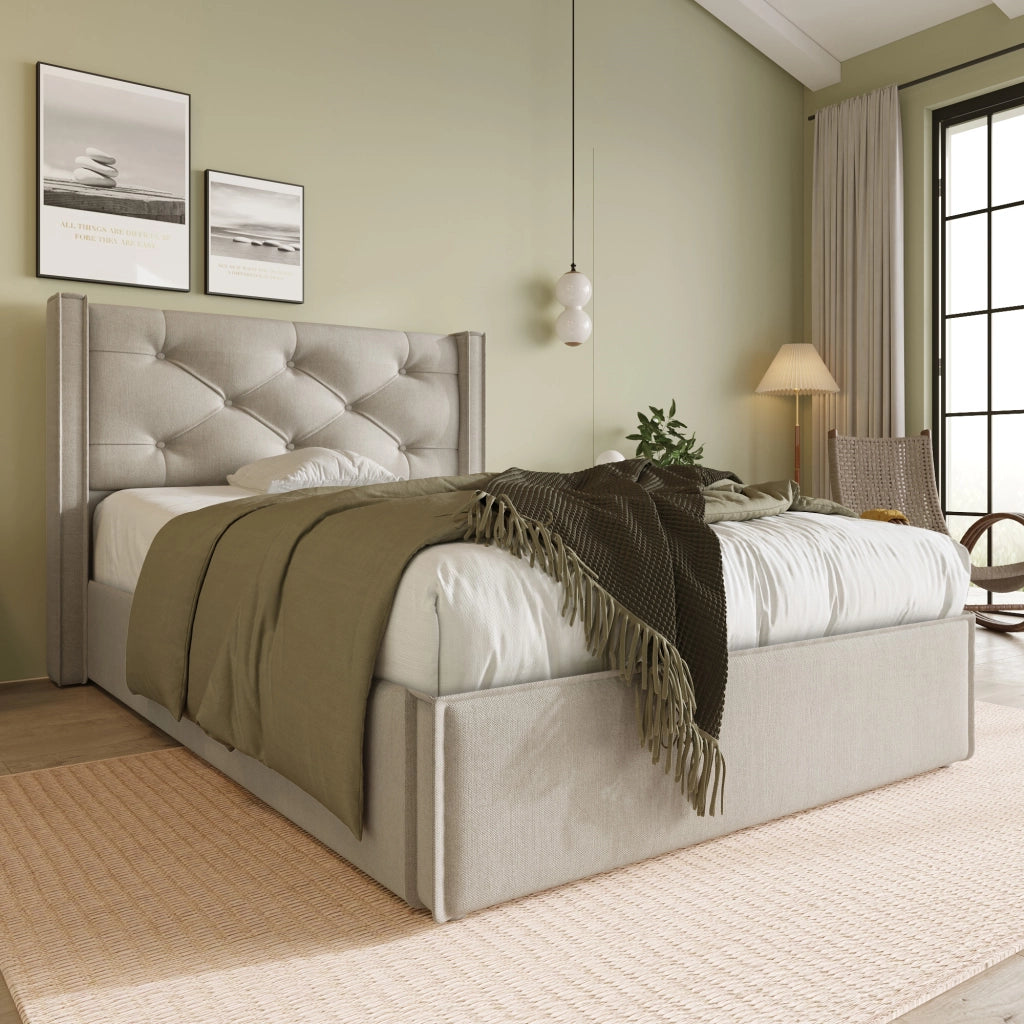 LETTO Imbottito 90x200 cm Grigio Chiaro in Cotone con contenitore
