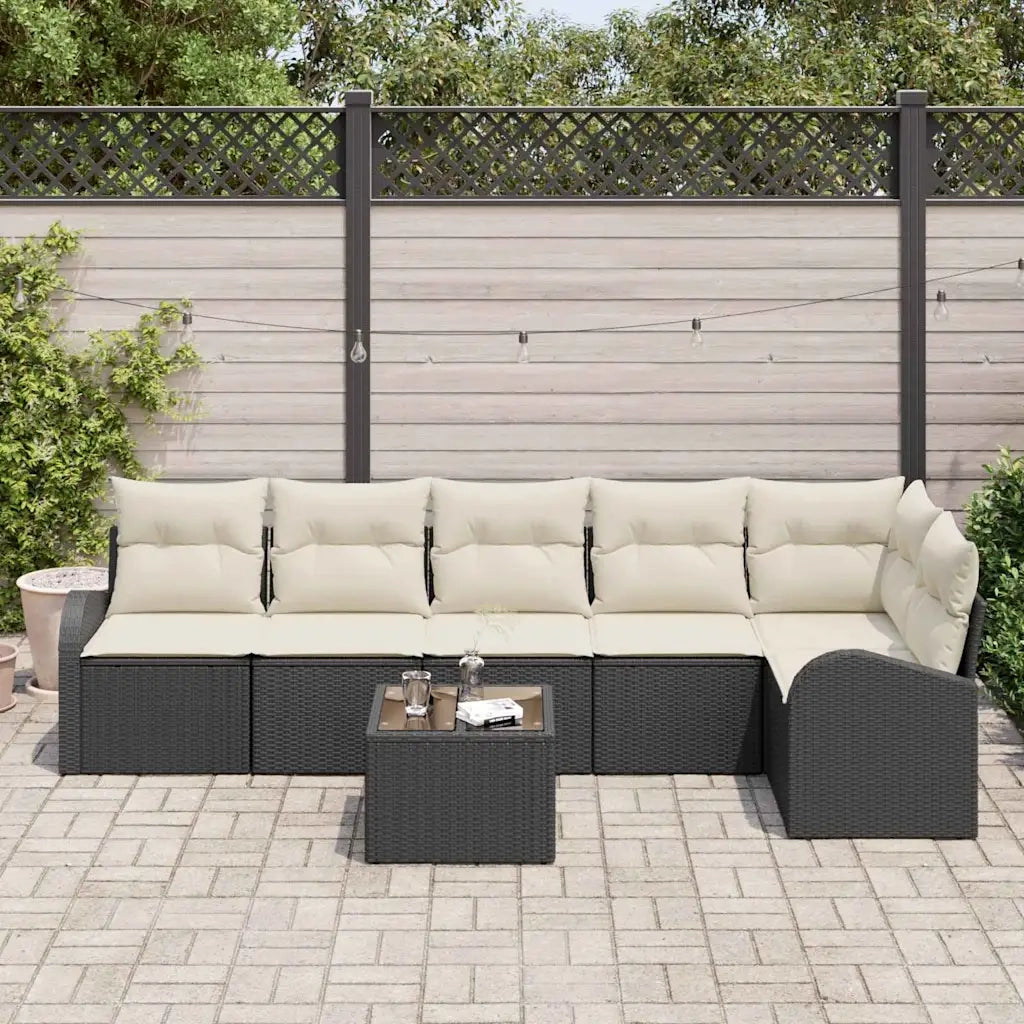 Set Divano da Giardino con cuscino 7 pcs Nero Poly Rattan
